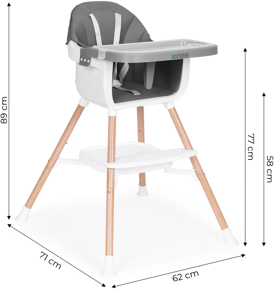ECOTOYS 2 viename maitinimo kėdutė kūdikiams, pilka