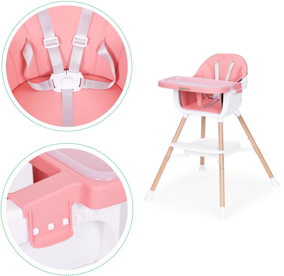 ECOTOYS 2 viename maitinimo kėdutė kūdikiams, rožinė