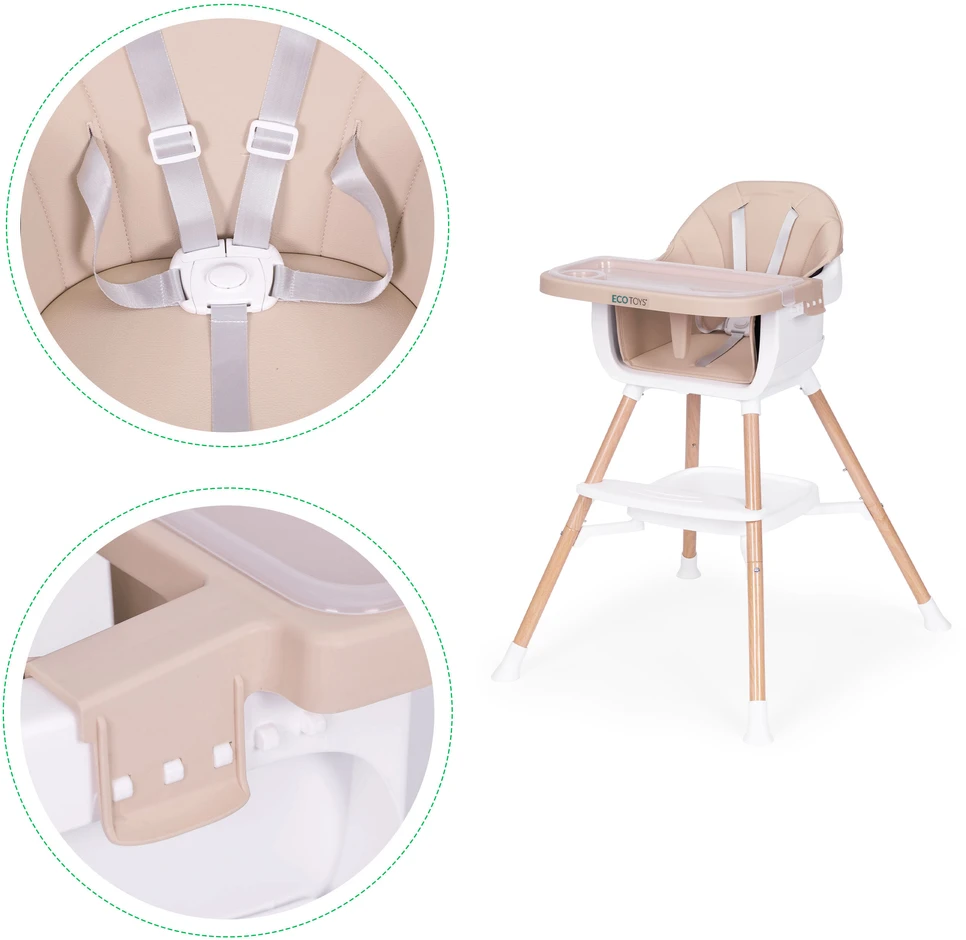 ECOTOYS 2 viename maitinimo kėdutė kūdikiams, smėlio spalvos