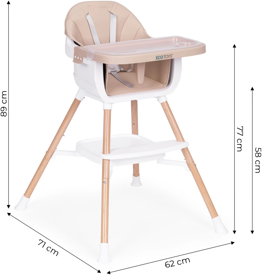 ECOTOYS 2 viename maitinimo kėdutė kūdikiams, smėlio spalvos
