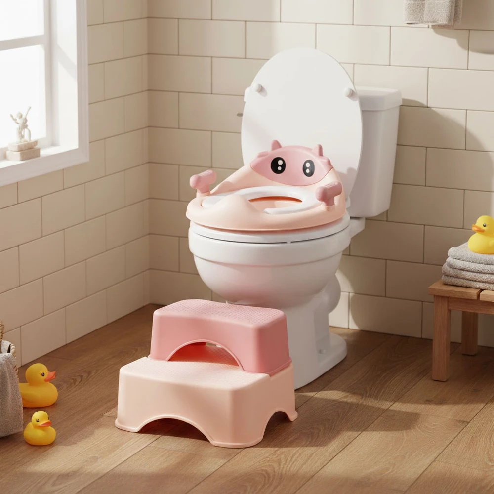 Vaikiška tualeto kėdutė su laipteliais ir platforma, rožinė, ECOTOYS