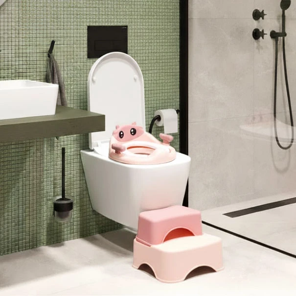 Vaikiška tualeto kėdutė su laipteliais ir platforma, rožinė, ECOTOYS