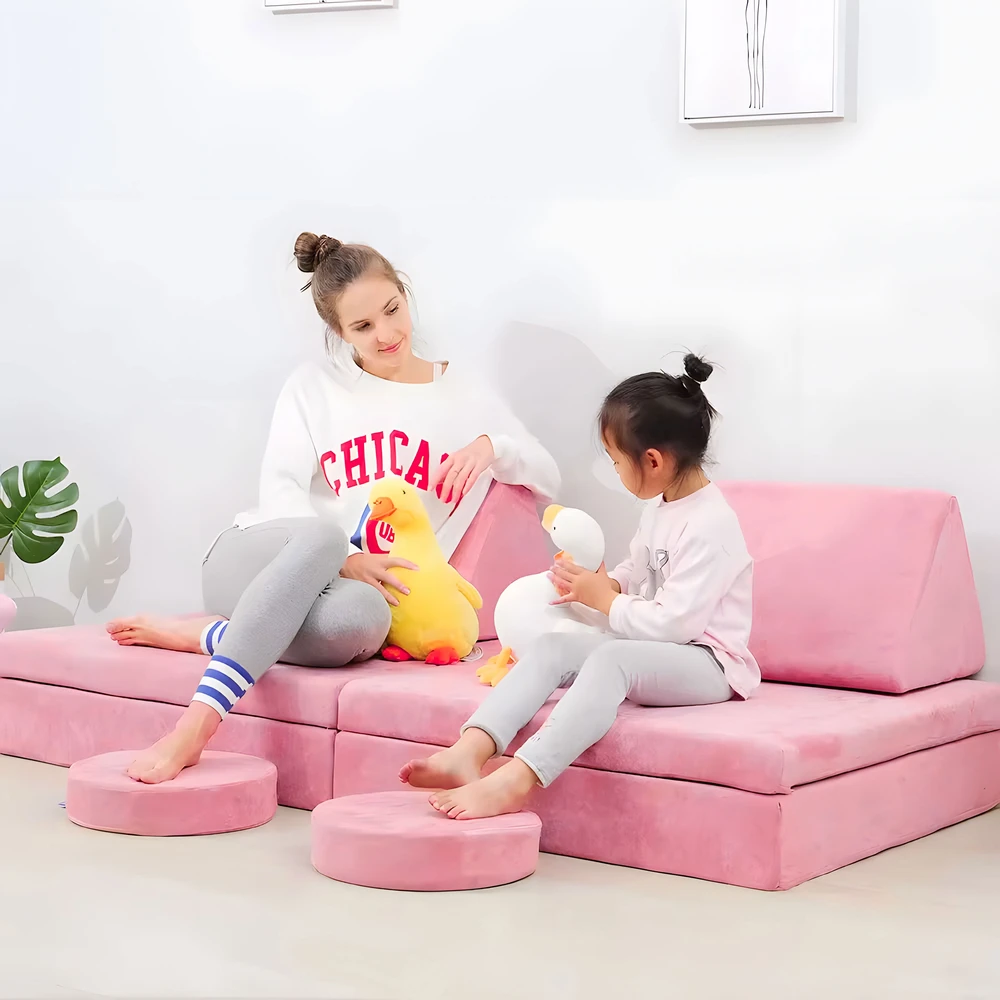 Vaikiškas modulinis fotelis „pasidaryk pats“, 8 minkštos pagalvėlės, sulankstomas – rožinis ECOTOYS