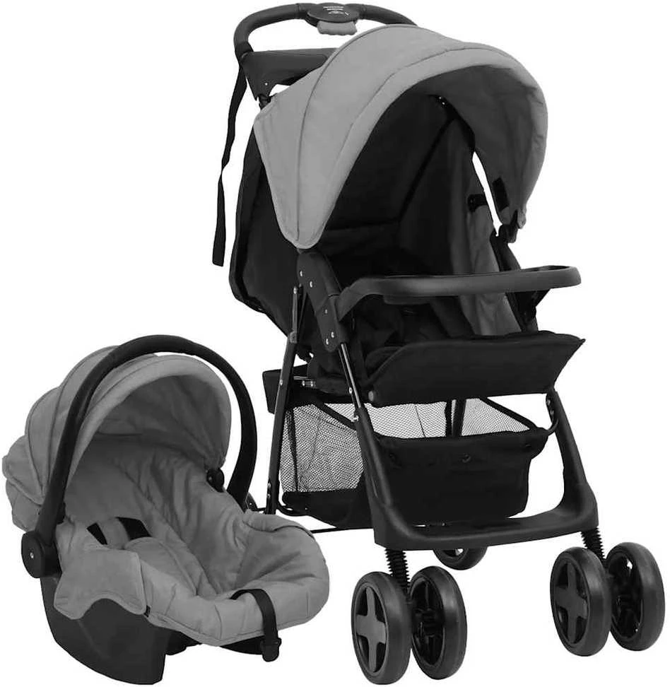 Vaikiškas vežimėlis 3-1, šviesiai pilkas/juodas, plienas