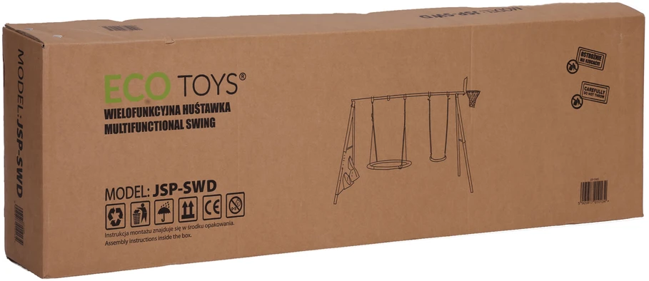 Vaikiškos sodo sūpynės 4-viename, gandro lizdas, krepšinio lankas su 2 kamuoliais, ECOTOYS