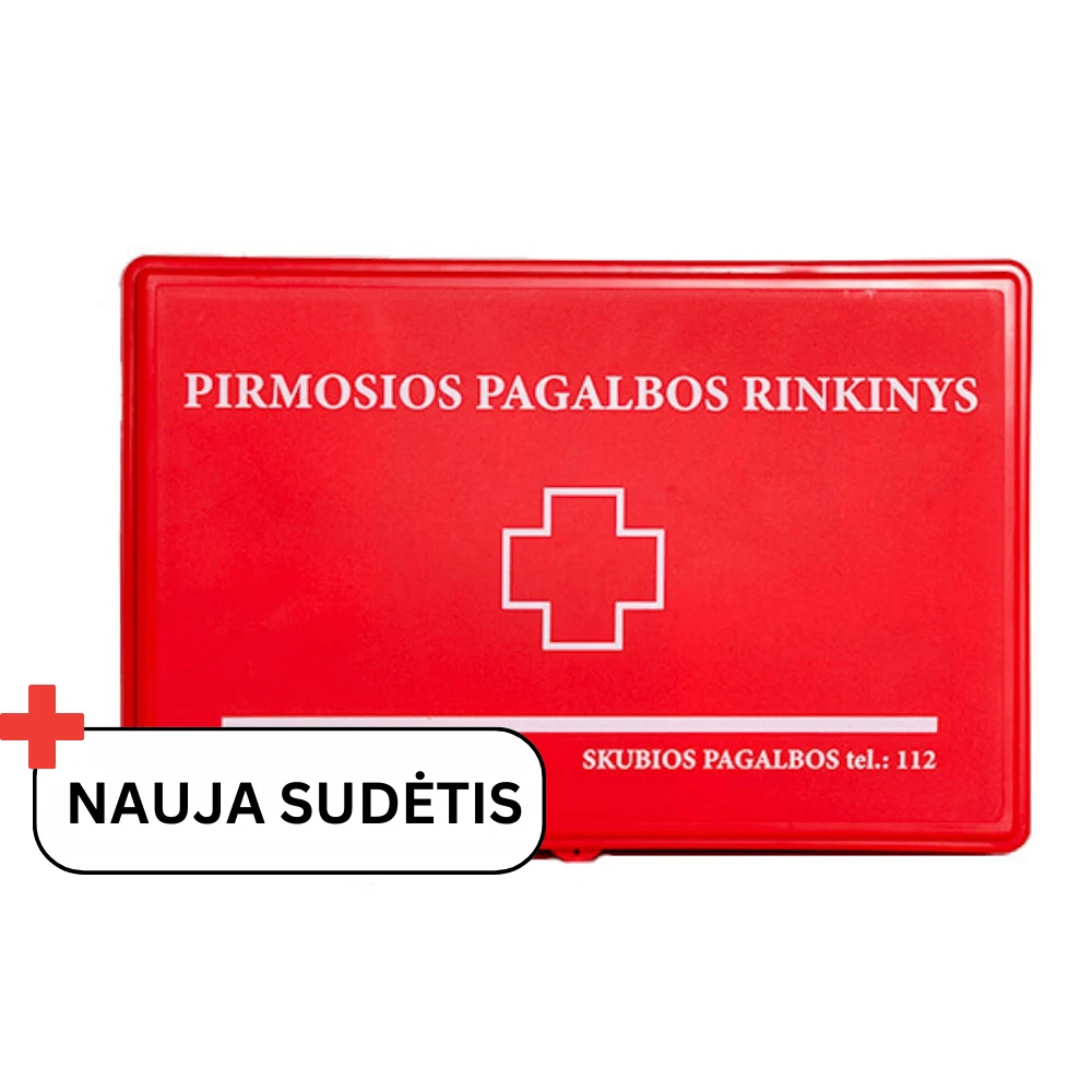 Pirmosios pagalbos rinkinys plastikiniame dėkle At.SAM Nr.V-2876 (Raudonos sp.)
