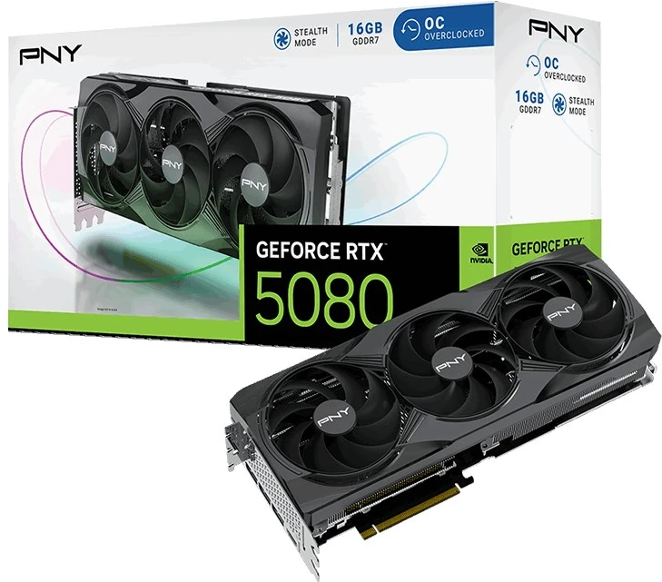 Vaizdo plokštė Pny Technologies PNY GeForce RTX 5080 įsijungęs trigubas ventiliatorius GPU NVIDIA 16 GB GDDR7