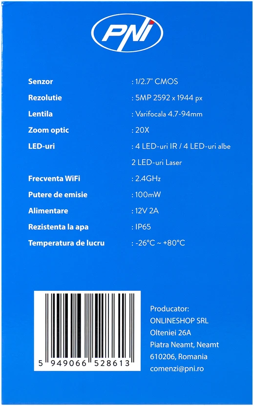 Vaizdo stebėjimo kamera PNI House IP575 5MP WiFi su IP, 20x optinis priartinimas, varifokalinis objektyvas