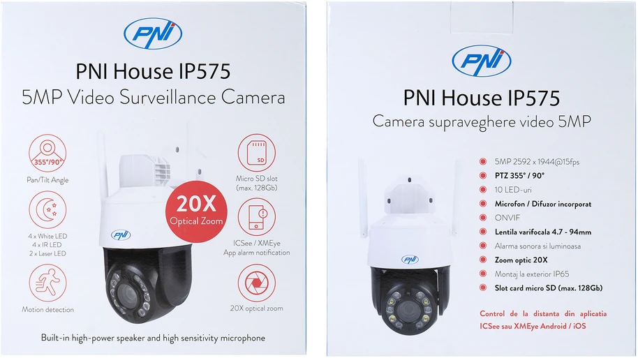 Vaizdo stebėjimo kamera PNI House IP575 5MP WiFi su IP, 20x optinis priartinimas, varifokalinis objektyvas