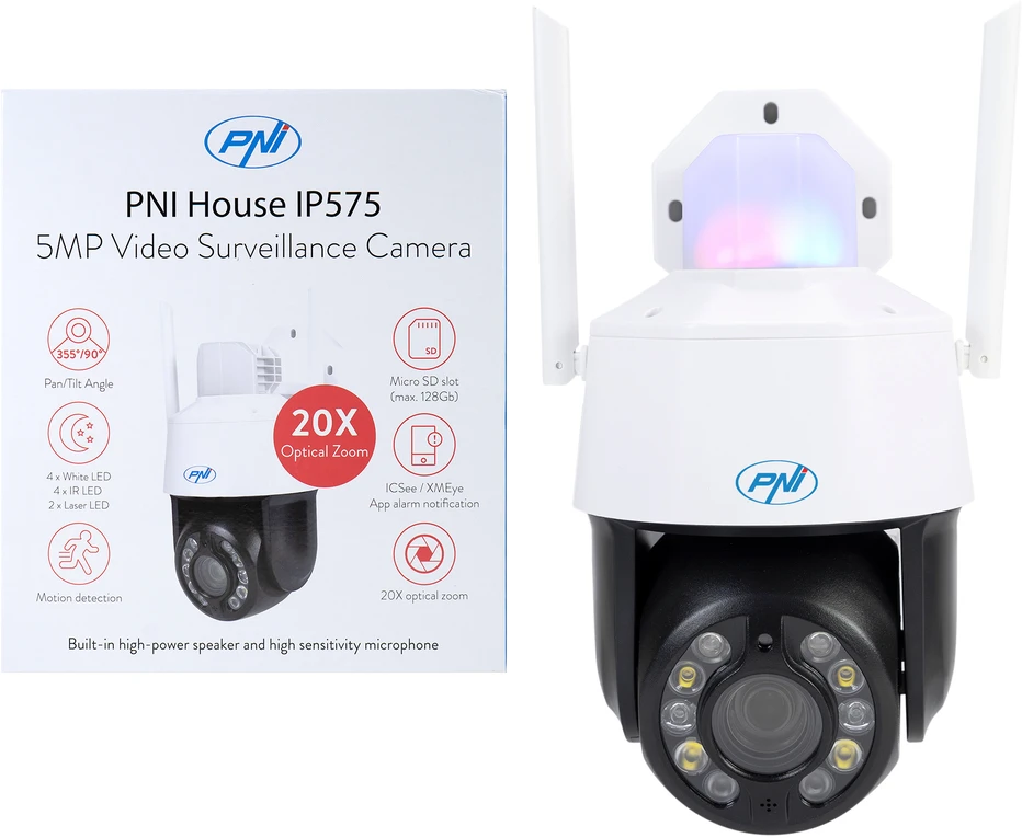 Vaizdo stebėjimo kamera PNI House IP575 5MP WiFi su IP, 20x optinis priartinimas, varifokalinis objektyvas