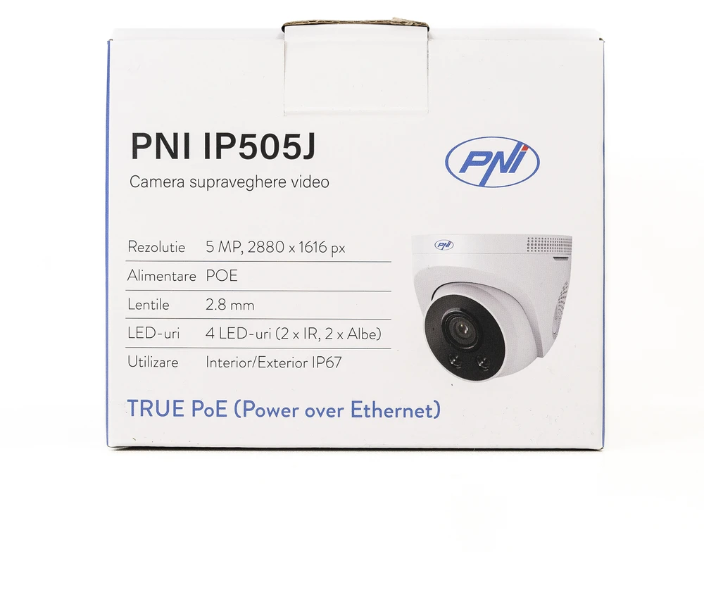 Vaizdo stebėjimo kamera PNI IP505J POE, 5MP, kupolinė, 2.8mm, skirta naudoti lauke, balta