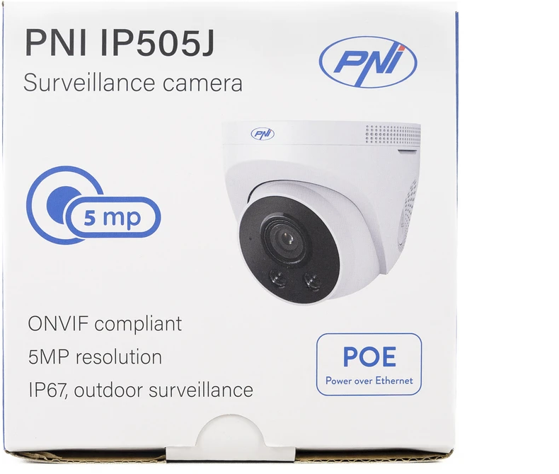 Vaizdo stebėjimo kamera PNI IP505J POE, 5MP, kupolinė, 2.8mm, skirta naudoti lauke, balta