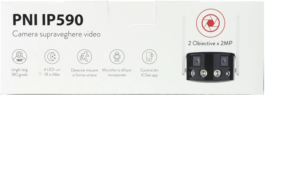 Vaizdo stebėjimo kamera PNI IP590, belaidė, su IP, dvigubas objektyvas, 2 x 2MP, 180 laipsnių, „micro SD“ kortelės lizdas