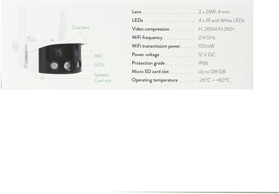 Vaizdo stebėjimo kamera PNI IP590, belaidė, su IP, dvigubas objektyvas, 2 x 2MP, 180 laipsnių, „micro SD“ kortelės lizdas