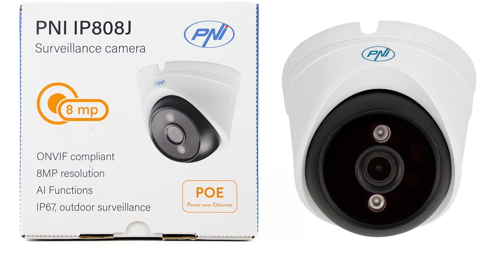 Vaizdo stebėjimo kamera PNI IP808J, POE, 8MP, 2.8mm, skirta naudoti lauke, balta