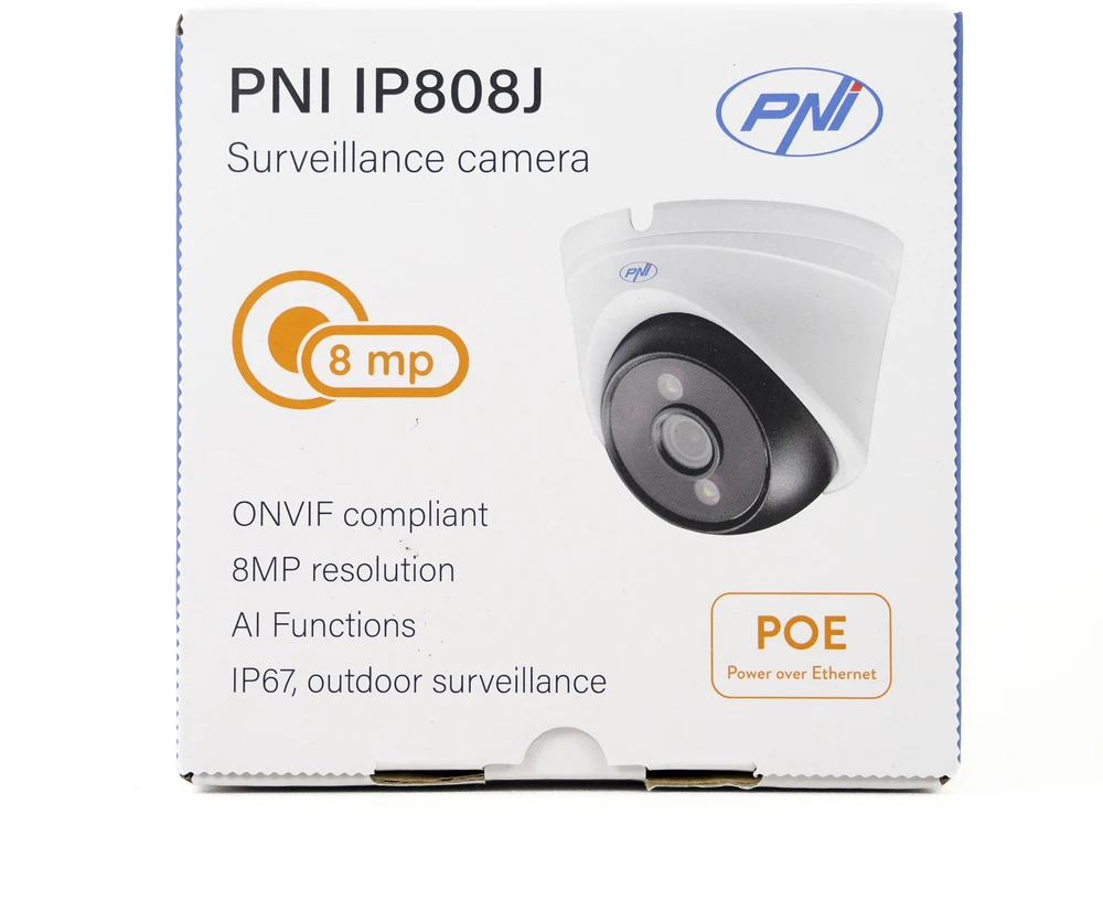 Vaizdo stebėjimo kamera PNI IP808J, POE, 8MP, 2.8mm, skirta naudoti lauke, balta