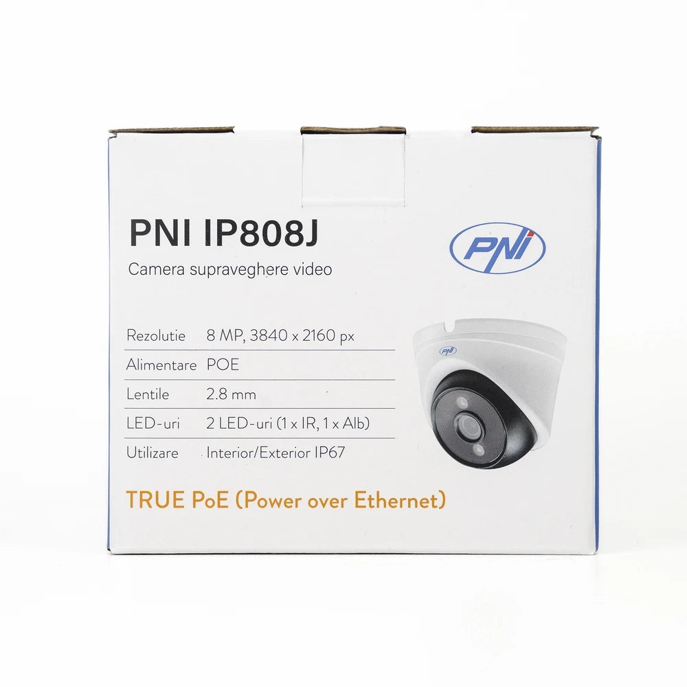 Vaizdo stebėjimo kamera PNI IP808J, POE, 8MP, 2.8mm, skirta naudoti lauke, balta