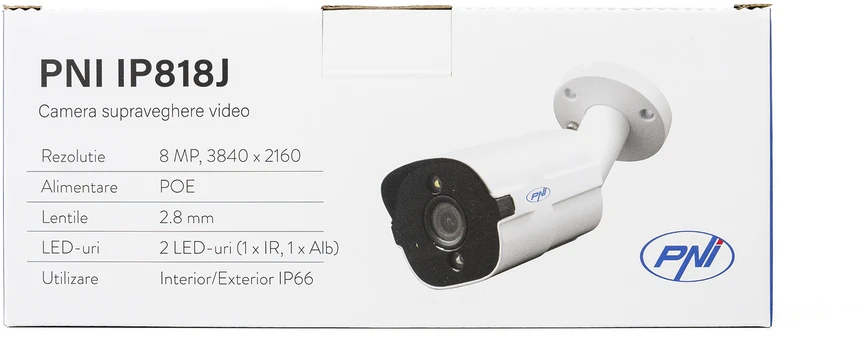 Vaizdo stebėjimo kamera PNI IP818J, POE, cilindrinė 8MP, 2.8mm, skirta naudoti lauke, balta