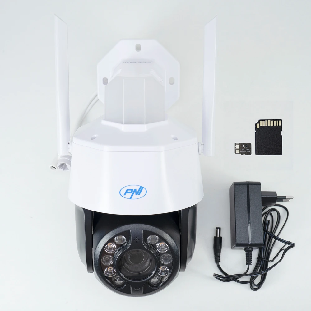 Vaizdo stebėjimo kamerų komplektas PNI House IP575 5MP WiFi su IP + PNI 128GB MicroSD atminties kortele su SD adapteriu