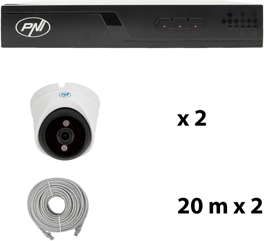 Vaizdo stebėjimo rinkinys NVR POE PNI House IP710J, 2 kameros PNI IP808J, 8MP ir pridedami laidai