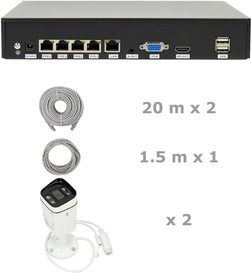 Vaizdo stebėjimo rinkinys NVR POE PNI House IP810, 2 PNI IP8POE kameros, 8MP ir pridedami kabeliai