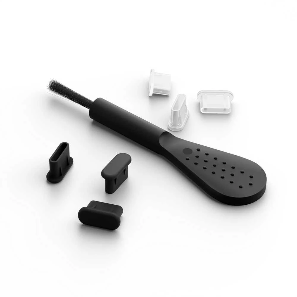 Valiklis Mobile Origin USB-C prievado dulkių kamštis ir valymo šepetėlis CL1 Juodas/Skaidrus, tinka iPhone/Android