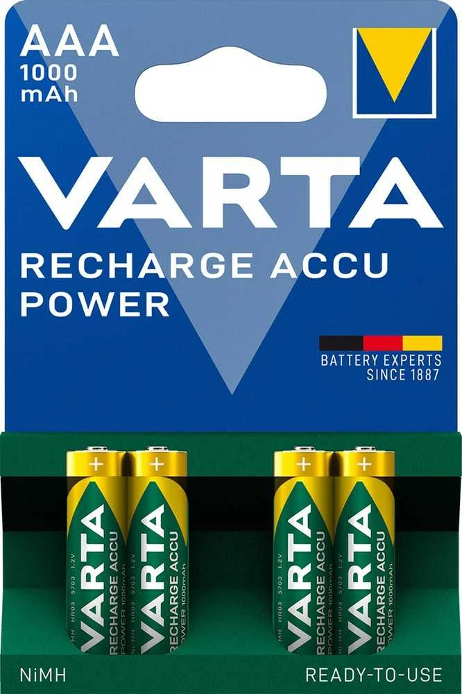 VARTA HR03 AAA Recharge Accu Power 1000 mAh 05703 Įkrovimo tikslumas 4 vnt Žalia, Geltona