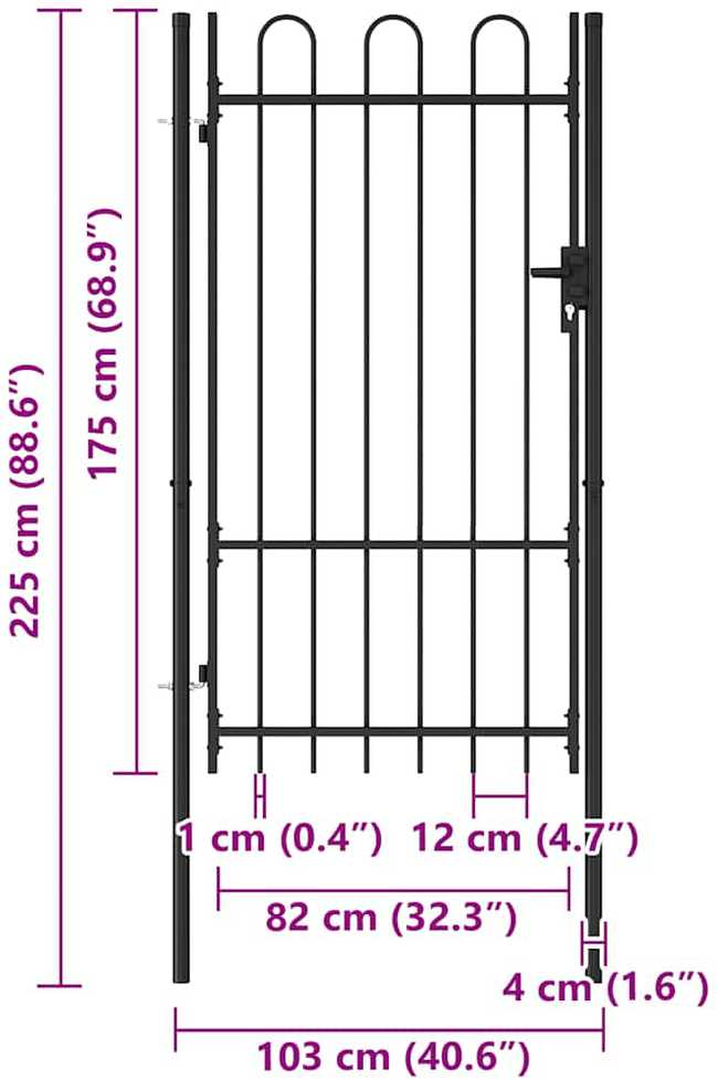 Varteliai su apvaliais viršugaliais, juodi, 1x1,75m, plienas