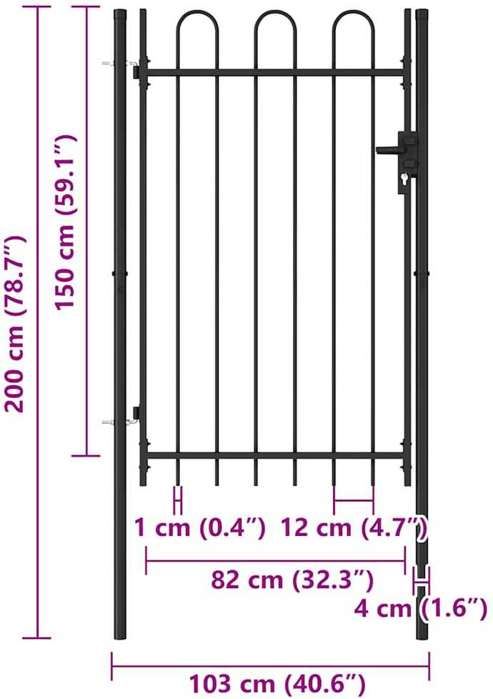 Varteliai su apvaliais viršugaliais, juodi, 1x1,5m, plienas