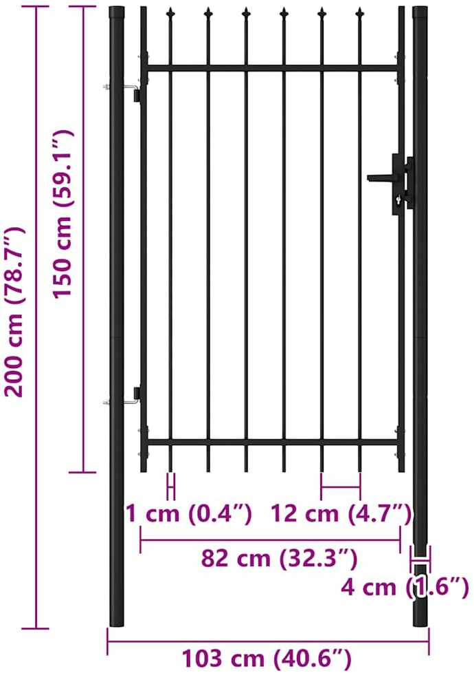 Varteliai su smailiais viršugaliais, juodi, 1x1,5m, plienas