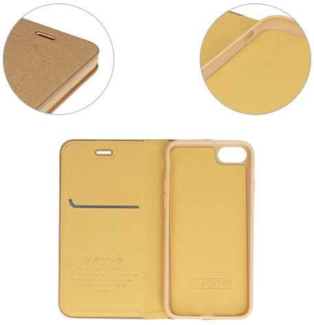 Vennus Book dėklas su rėmeliu skirtas Apple iPhone 14 Pro Max aukso spalvos