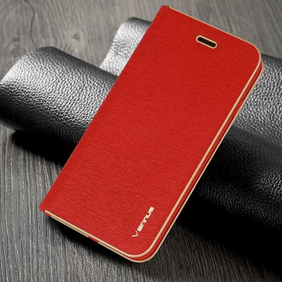 Vennus Book dėklas su rėmeliu skirtas Apple iPhone 13 Pro Max raudonos spalvos