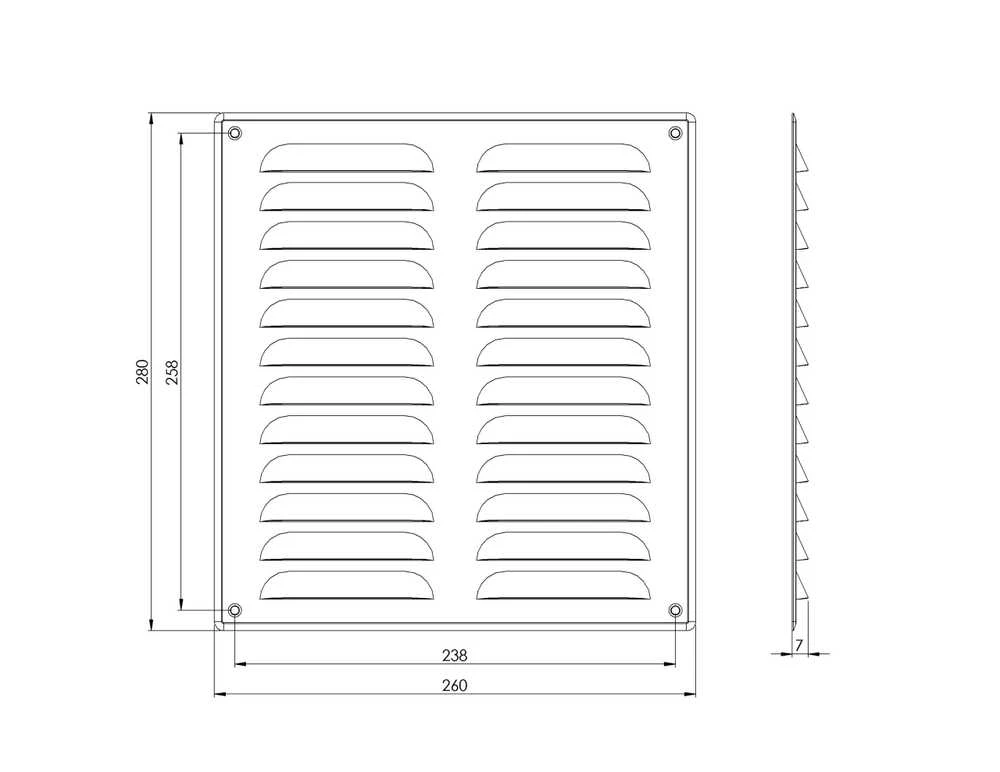 Ventiliacijos grotelės EUROPLAST MR2628ZN, 260 x 280 mm
