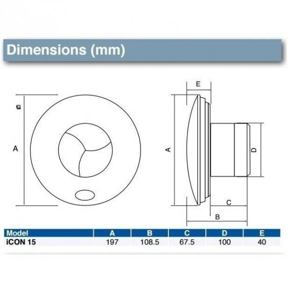Ventiliatorius AirFlow iCON 15 Ø100mm 68 m3/val