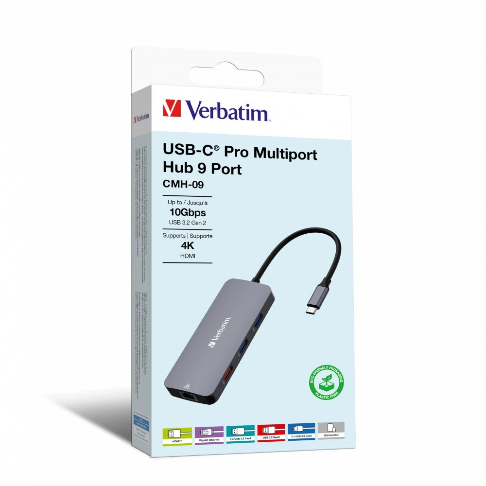 Verbatim CMH-09 C tipo USB 10000 Mbit/ai Sidabras
