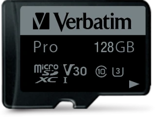 Verbatim 47044 Pro U3 Micro SDXC Atminties kortelė 128GB + Micro SD į SD Adapteris