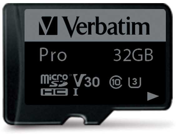 Verbatim Atminties kortelė Micro SD 32GB + adapter Pro U3 juodos spalvos 47041