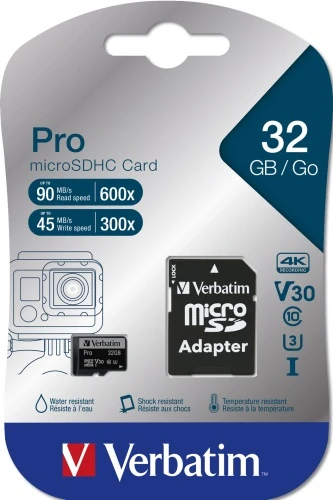 Verbatim 47041 Pro U3 Micro SDHC Atminties kortelė 32GB + Micro SD į SD Adapteris