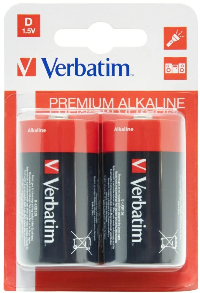 Verbatim Alkaline Baterija D LR20 2vnt juodos spalvos 49923