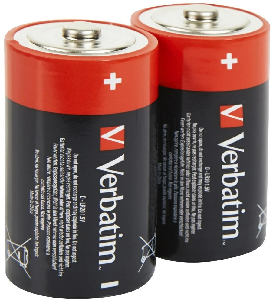 Verbatim Alkaline Baterija D LR20 2vnt juodos spalvos 49923
