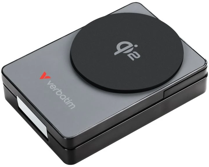 „Verbatim Charge ‘n’ Go Qi2 3-in-1“ magnetinė belaidė išorinė baterija, 5000 mAh, USB-C, Pilkas