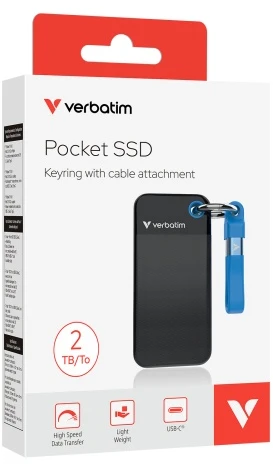 Verbatim 32195 Išorinis kietasis diskas SSD 2TB, USB-C 3.2 Gen 2, M.2, iki 1000MB/s, Juoda/Mėlyna