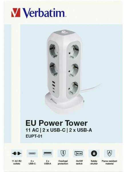 Verbatim EU Multi Plug Power Tower EUPT-01 Baltas