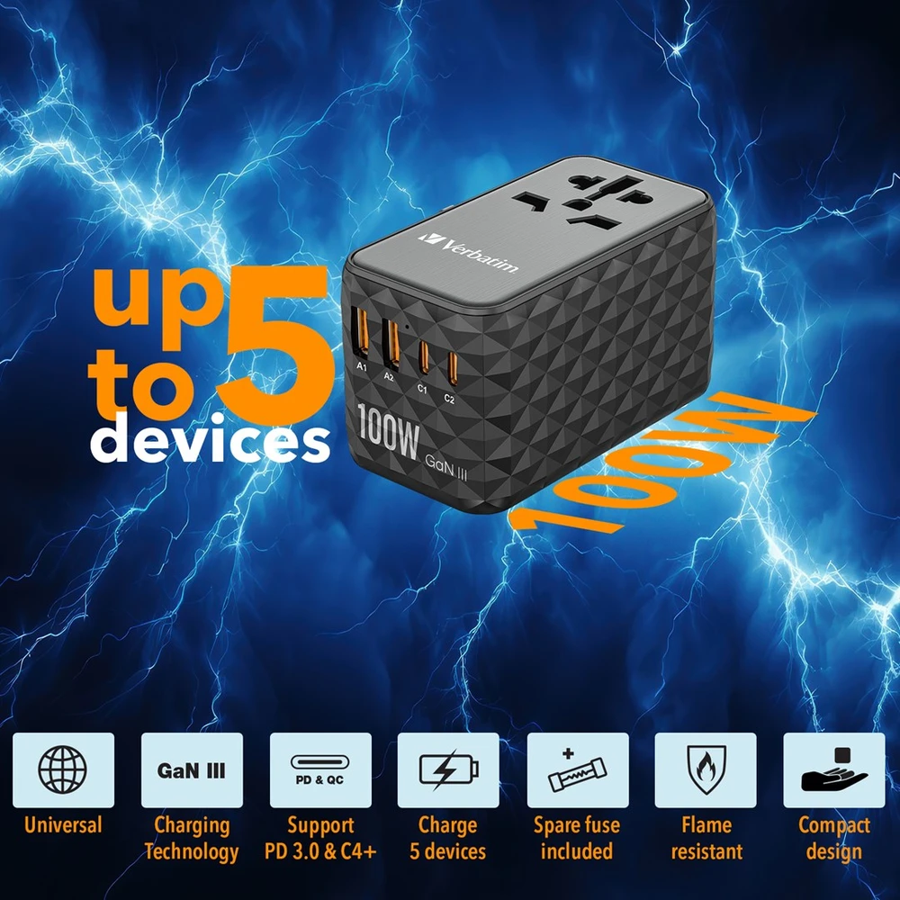 Verbatim GaN III Uni.Travel Adap 100W Welt-zu-Welt UTA-06 32121