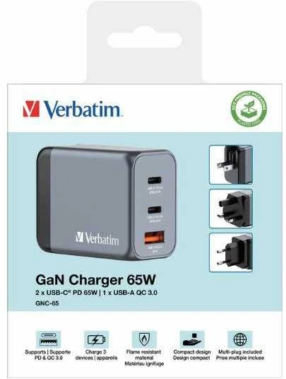 Verbatim GNC-65 GAN CHARGER 3 PORT 65W/U