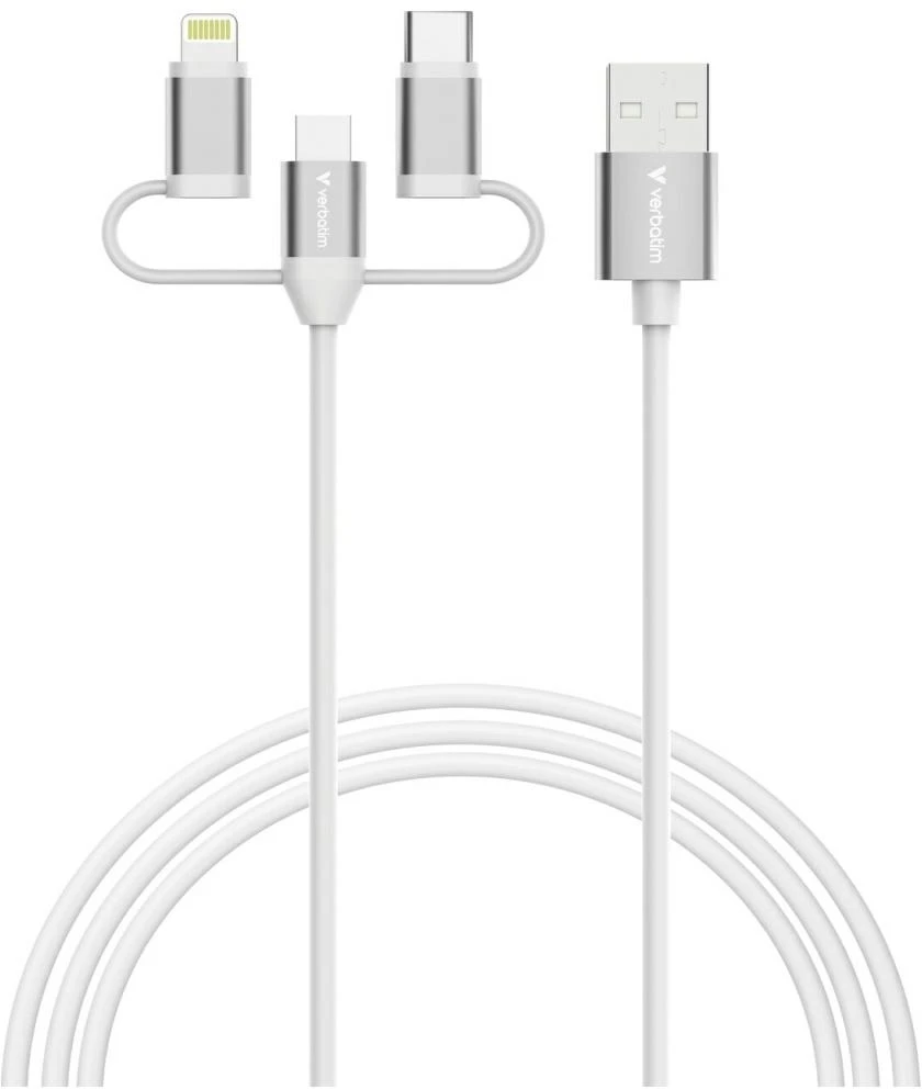 „Verbatim Sync“ įkrovimo jungtis, USB-A į „Micro-B“, USB-C, „Lightning“ jungtis, 18 W, baltas 32394