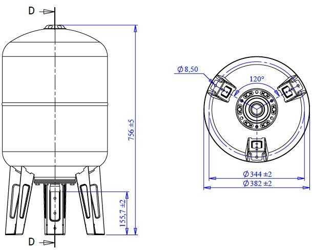Vertikalioji hidroforo talpykla Varem US050362CS0A2000, 50 l