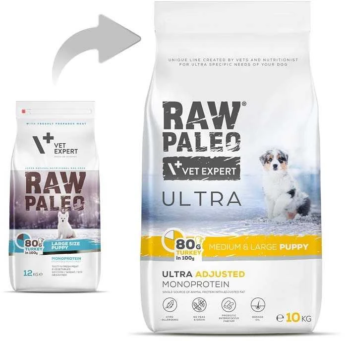 Vetexpert Šunų Maistas - VET EXPERT RAW PALEO Ultra Vidutinio ir Didelio Dydžio Šuniukams Kalkūnas 10 kg