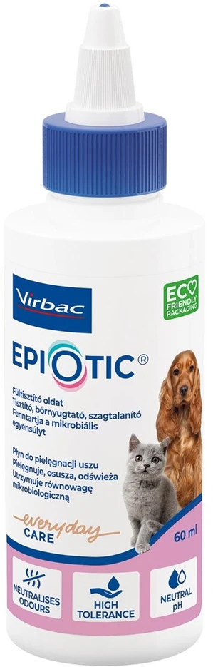 Gyvūnų priežiūra - VIRBAC EpiOtic ausų valiklis (skystas tirpalas šunims ir katėms, 60 ml)