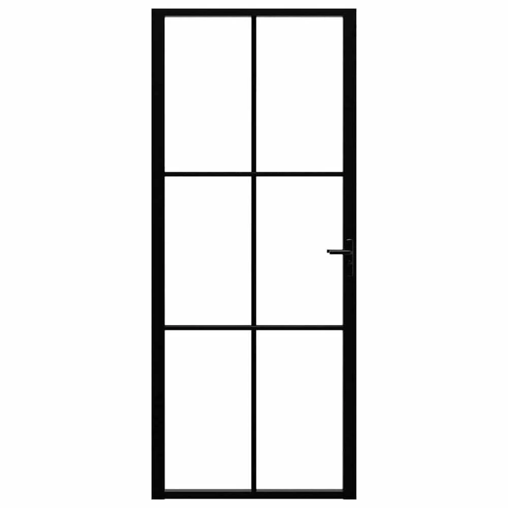 Vidaus durys, juodos, 83x201,5cm, ESG stiklas ir aliuminis